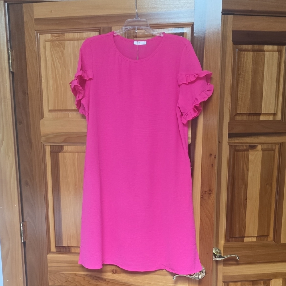 Pink Ruffle Sleeve Midi Dress - Picture 3 of 7